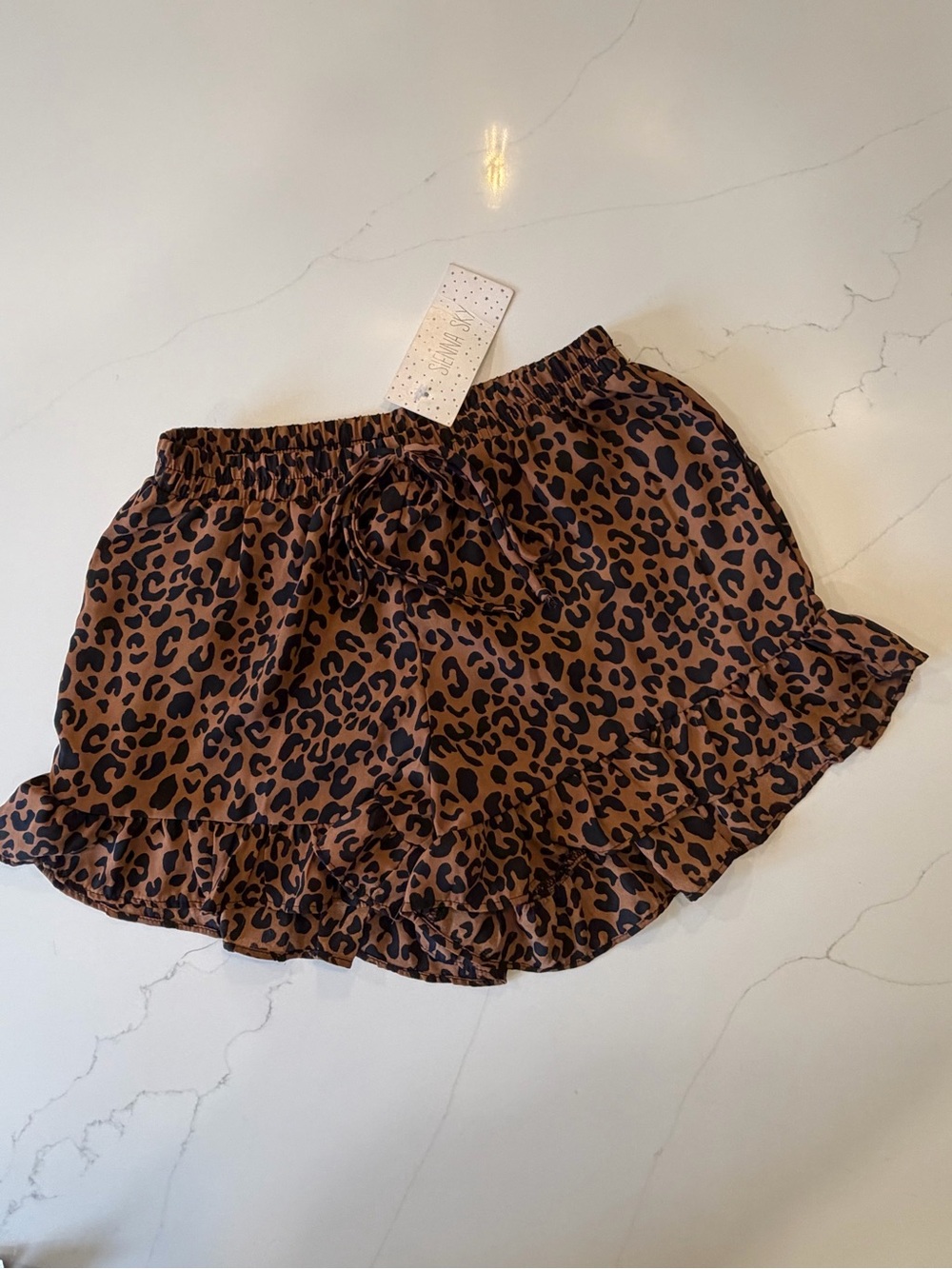 Leopard Print Ruffled Satin Shorts - Brown & Black- New with Tag